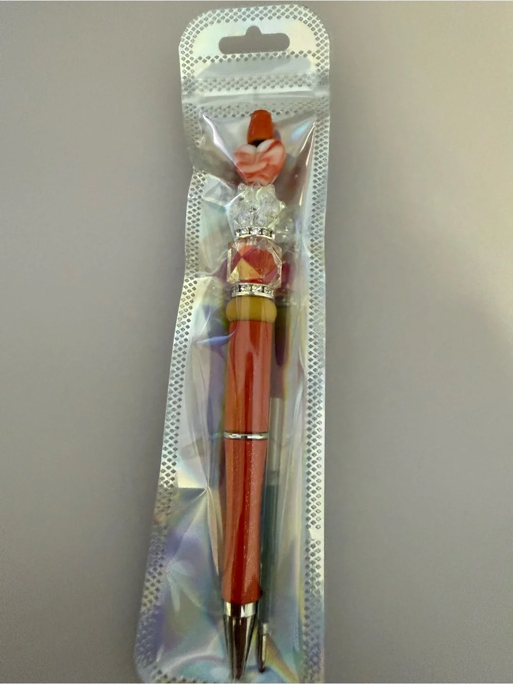 Orange Beaded Decorative Pen with heart bead